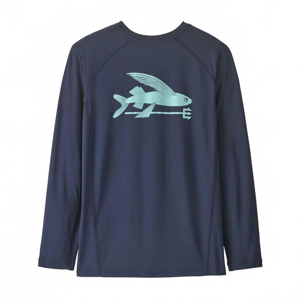 NEW PATAGONIA boys' long sleeve swim rashguard in flying fish new navy